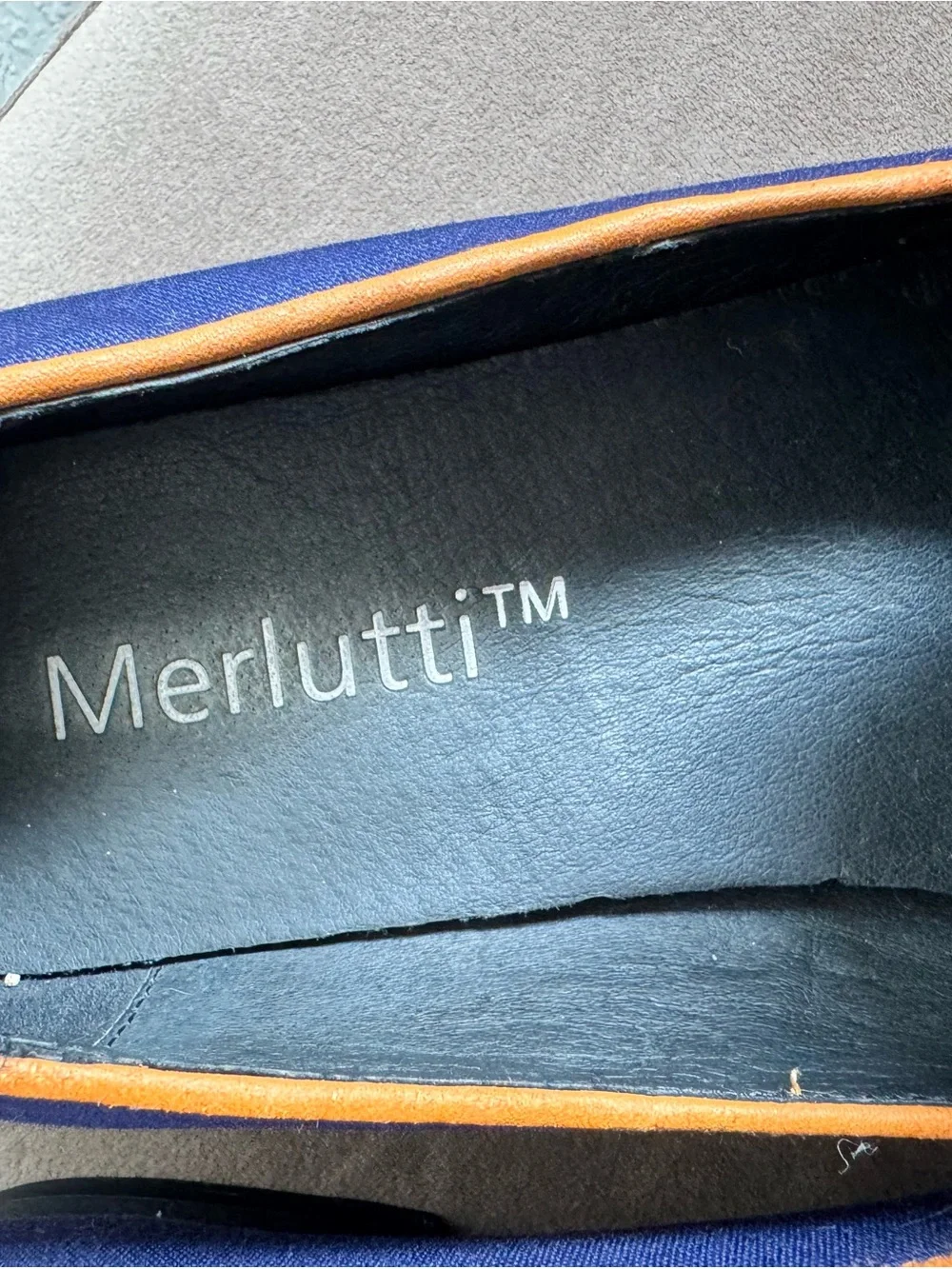 Merlutti Men’s Blue Canvas Loafers with Tan Leather Tassels – Size 8
